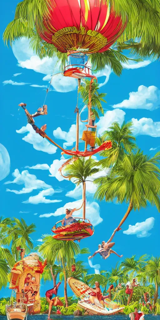 Image similar to an award winning fantasy island illustration, island is floating in mid air