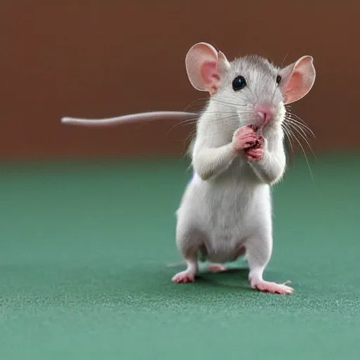 Prompt: A tiny rat doing a cute dance for the enjoyment of humans who are betting on the rats performance in Taiwan.