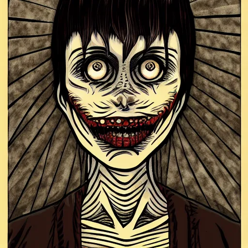 Image similar to a dark brown humanoid, hyper detailed, in the style of junji ito and and junji ito and junji ito, selfie