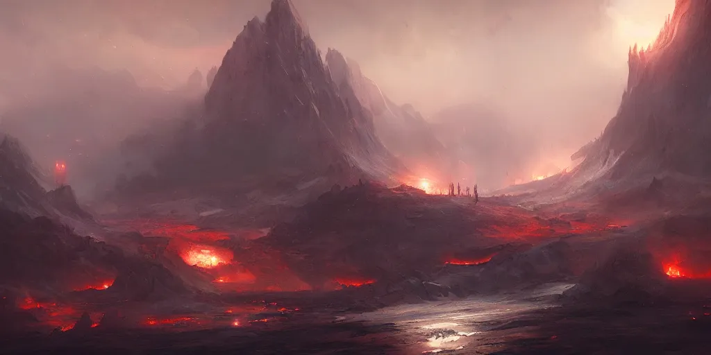 Prompt: a landscape of hell, a fantasy digital painting by greg rutkowski