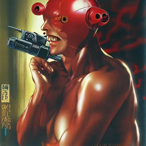 Image similar to laughing man, ghost in the shell, by noriyoshi ohrai