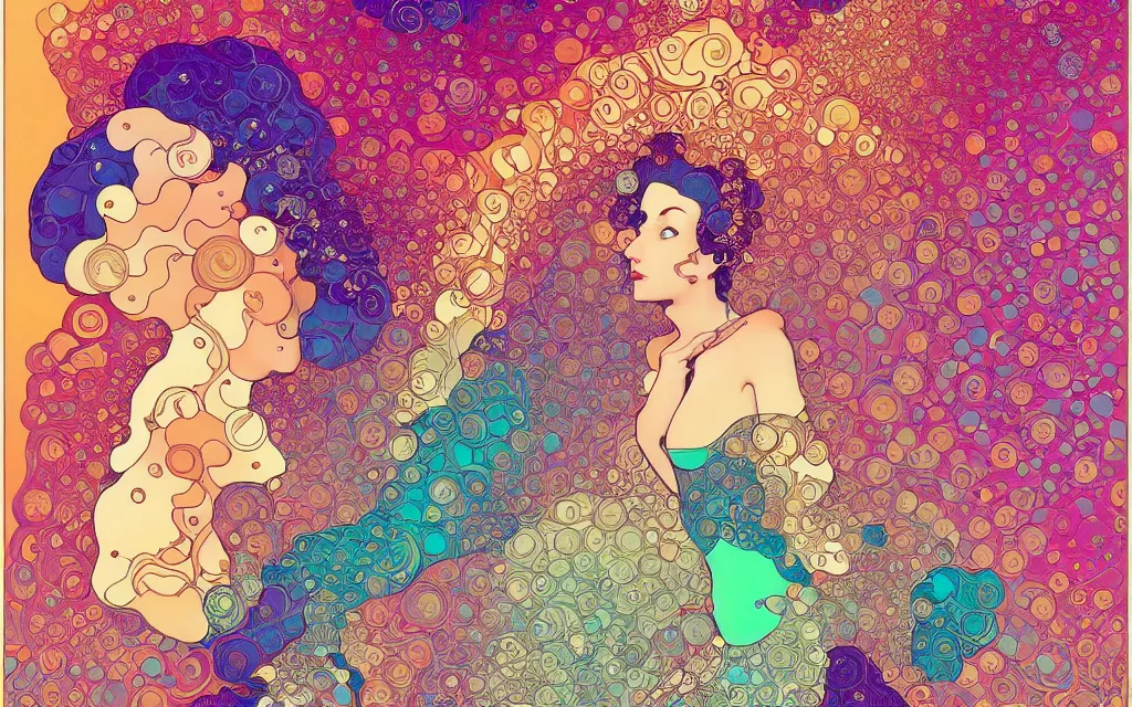 Prompt: fractal gems, fractal crystals, wave, particle, synth, frequencies, pattern, oscillation. wave - particle duality. colorful, vibrant., beautiful, by tomer hanuka and by jean giraud, mucha. artstation