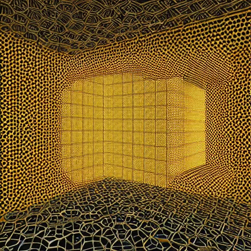 Image similar to architecture made of bees cells, geometric pattern, ultradetailled, uplight, octane render,