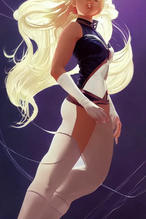 Image similar to gta blonde sailor moon normani as aeon flux profile picture by greg rutkowski, dynamic pose, intricate, futuristic, fantasy, elegant, by stanley artgerm lau, greg rutkowski, thomas kindkade, alphonse mucha, loish, norman rockwell, fantasy lut, asymmetric, long hair, retro computer graphics, video game, fluid lines,