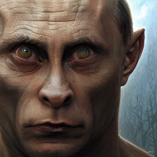 Image similar to vladimir putin, putin is bald prehistoric primate, reptiloid reptile alien eyes, toothless,, horror macabre by donato giancola and greg rutkowski and wayne barlow and zdzisław beksinski, realistic face, digital art