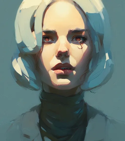 Image similar to portrait of nina zenik, by atey ghailan, by greg rutkowski, by greg tocchini, by james gilleard, by joe fenton, by kaethe butcher, dynamic lighting, gradient light blue, brown, blonde cream and white color scheme, grunge aesthetic