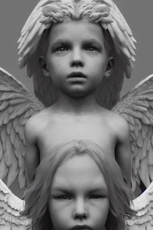 Prompt: wide angle portrait of a pure white angel subjugated to hate. One of the wings is black. dark fantasy, photoreal, octane render