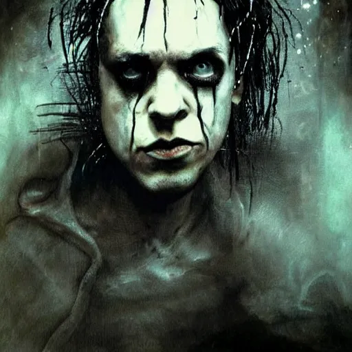 Image similar to stunning portrait of gaunt daniel ash a ( the cure fan ) as dream from sandman, dim stars as eyes, by jeremy mann, by cedric peyravernay, by by russ mills, by richard avedon and ben templesmith, dramatic lightning, sadness, dark eye sockets, in the shadows, punk rock, gothic, high detailed, 8 k