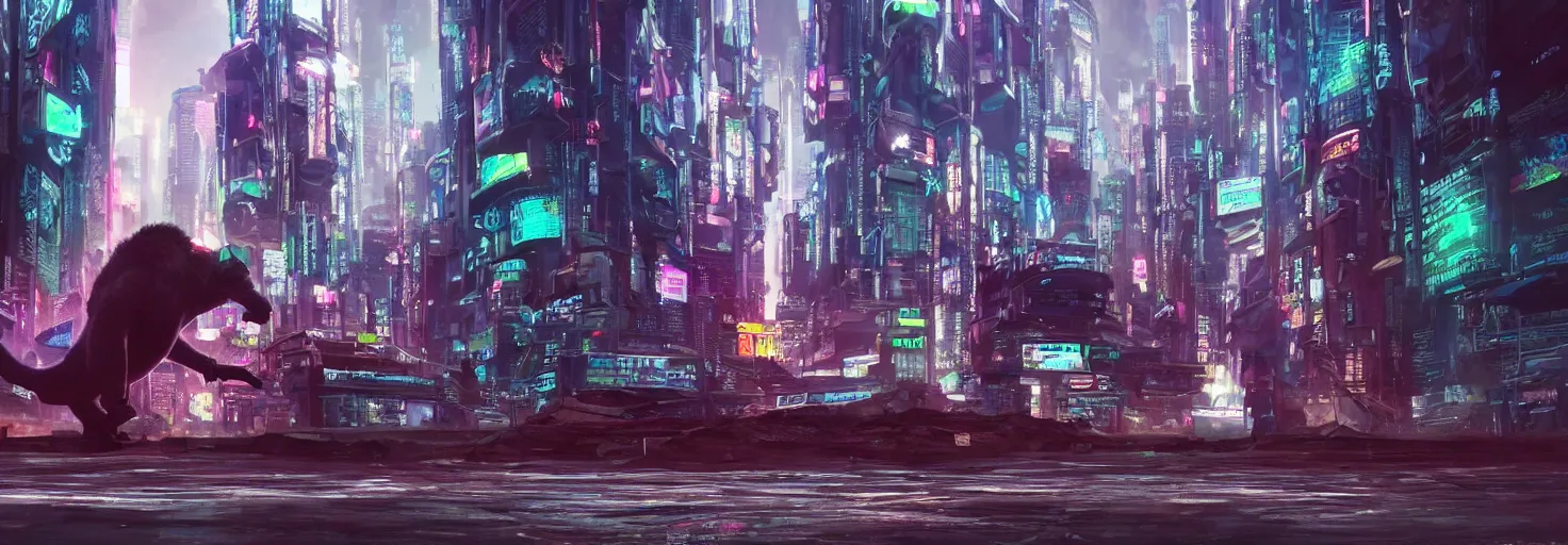 Image similar to photo of a big chungu roaming in a cyberpunk futuristic city