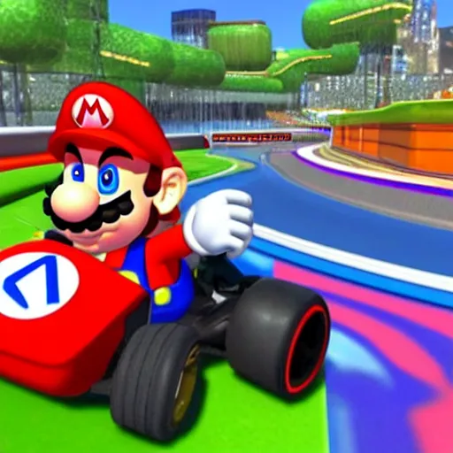 Image similar to screenshot of mario kart with eminem