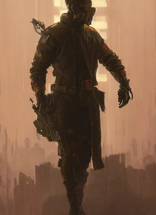 Prompt: the butcher. cyberpunk assassin in tactical gear. blade runner 2 0 4 9 concept painting. epic painting by craig mullins and alphonso mucha. artstationhq. painting with vivid color. ( rb 6 s, cyberpunk 2 0 7 7, matrix )