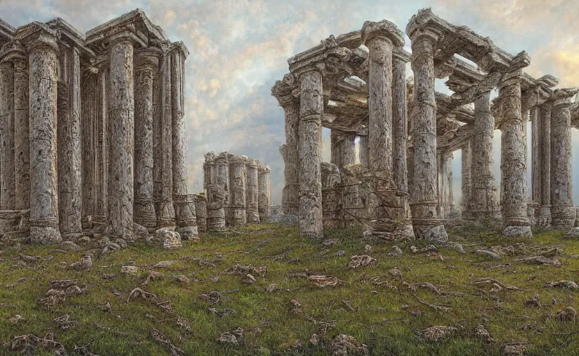 Prompt: photorealistic ancient ruined temple by peter gric