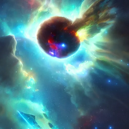 Prompt: a giant galactic onyx flying through in a nebula by WLOP and tony sart, fantasy art, 4k, HDR, photorealistic, 8k, trending on artstation