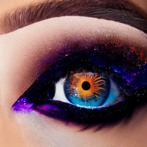 Prompt: Liminal space in outer space, eye makeup