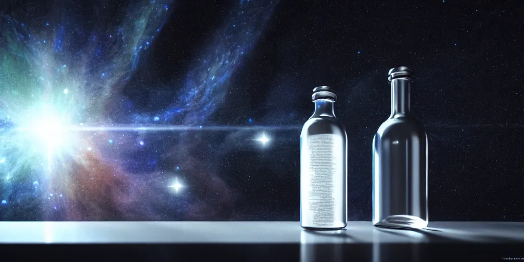 Image similar to the universe contained in a bottle, insanely detailed, unreal render, dramatic light