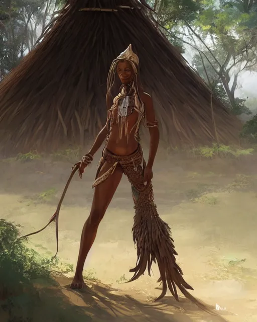 a tribal warrior in the forest, african. By Makoto