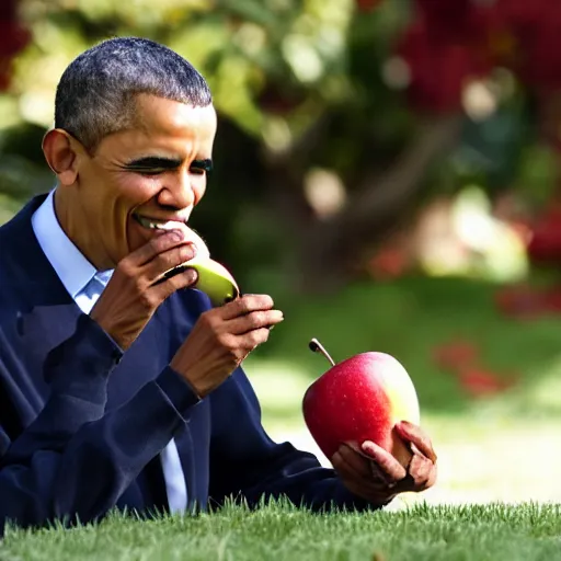 Image similar to barack obama eating an apple, eating, red apple, eating, eating, eating