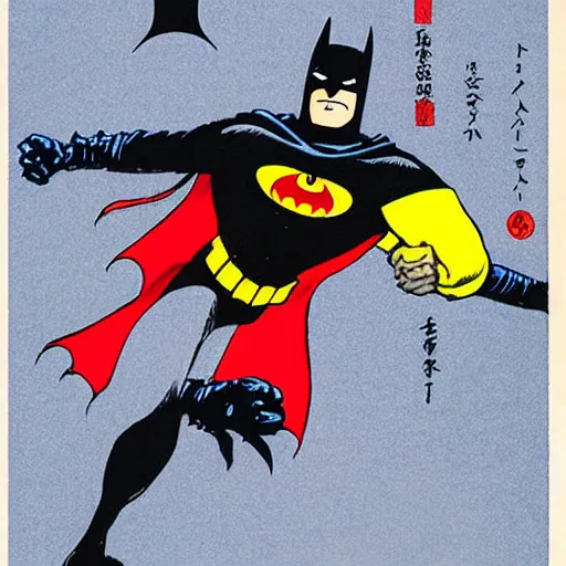 Prompt: a japanese menko print of batman, art by akira toriyama - ralph mc quarrie - jamie hewlett.
