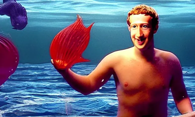 Image similar to mark zuckerberg as a mermaid ruling the ocean, photorealistic, cinematic lighting, highly detailed, extremely realistic color photograph by stanley kubrick