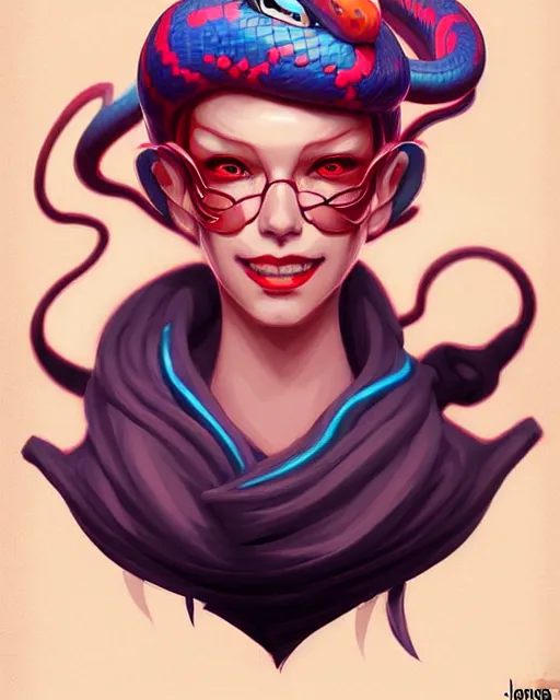 Digital art fantasy portrait of smiling snake by stable diffusion