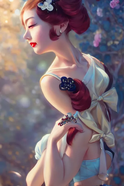 Image similar to a pin up and beautiful fashion charming dreamlke japan girl with lv jewelry, character art, art by artgerm lau and wlop and and ilya kuvshinov and john singer sargent, hyperdetailed, 8 k realistic, symmetrical, frostbite 3 engine, cryengine, dof, trending on artstation, digital art