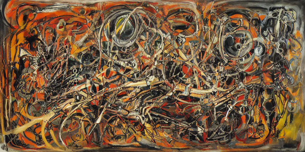 Image similar to biomechanical talisman of mania, power, confusion, madness by maggi mcdonald, jackson pollock, mark rothko, sabina klein