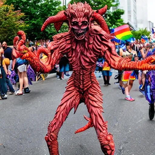 Prompt: demogorgon at a pride parade