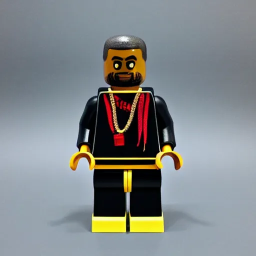 Image similar to lego kanye west minifigure ,realistic ,8k