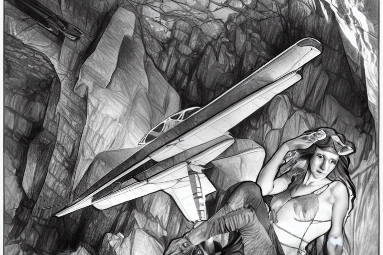 Prompt: hyperrealist pencil sketch of a cessna airplane in a colossal cave by david malan and alphonse mucha, fantasy art, drawing, dynamic lighting, artstation, poster, volumetric lighting, very detailed faces, 4 k, award winning