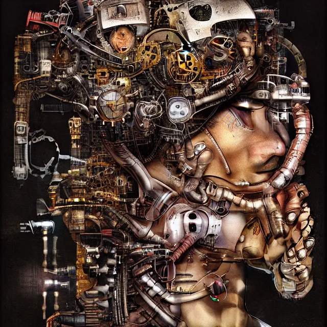 Image similar to profile portrait of a woman, computer parts, mechanical parts, by giuseppe arcimboldo, steampunk, cyberpunk, futuristic, psychedelic, surreal, sci - fi, vaporwave, alien, dreamlike.