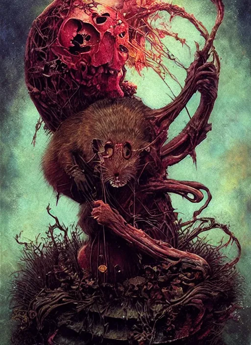 Prompt: the dormouse, death tarot card, highly detailed, cinematic, 8 k, by megan duncanson, benjamin lacombe, adrian borda, stanley artgermm, tom bagshaw, craig mullins, carne griffiths, ayami kojima, beksinski, giger, trending on deviantart, hyper detailed, horror, full of colour