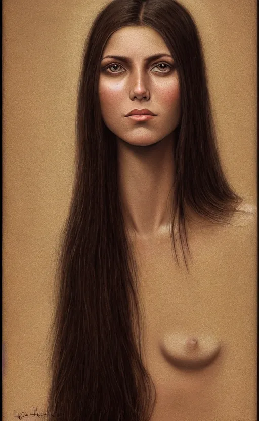 Image similar to a portrait of a beautiful thin fit girl with long straight dark brown hair light brown eyes and a round face, by laurie lipton, by karol bak, 8 k resolution, rendered in octane, zbrush, realistic shadows, volumetric lighting, backlit