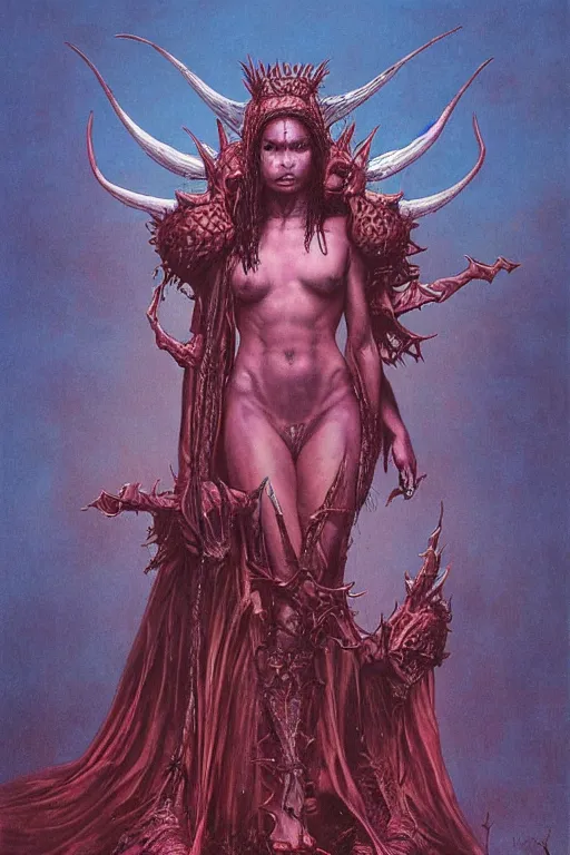 Image similar to zoe kravitz as a demon queen by wayne barlowe