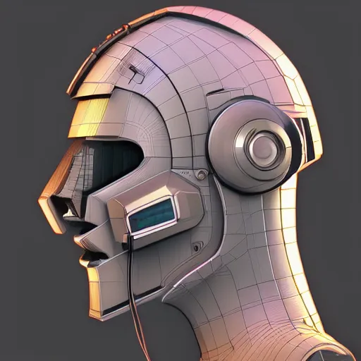 Image similar to retro vintage sci - fi, cyborg robot wearing vr headset, 3 d illutration, profile portrait, night, detailed, cyberpunk style, character, ai, detailed,