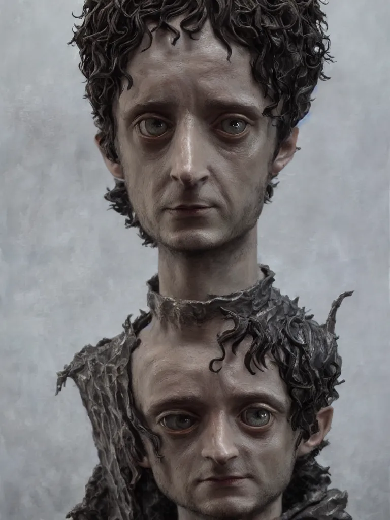 Image similar to tribute sculpture of elijah wood as frodo, epic dark fantasy horror stylized oil painting by ivan shiskin. trending on artstation