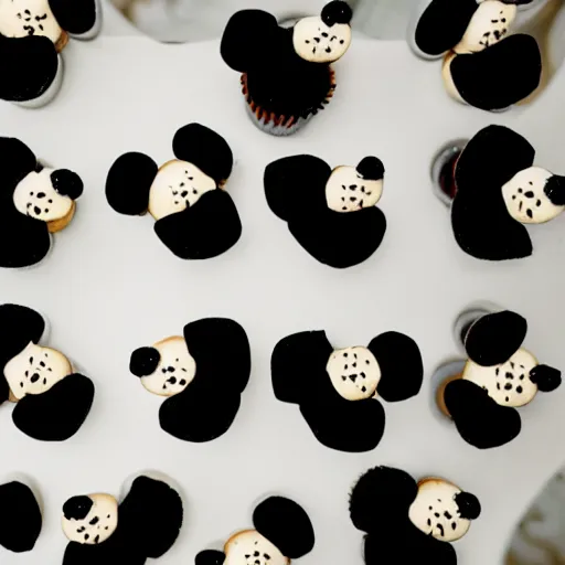 Prompt: cupcakes in the shape of pandas, food photography, centered, bokeh, studio lighting