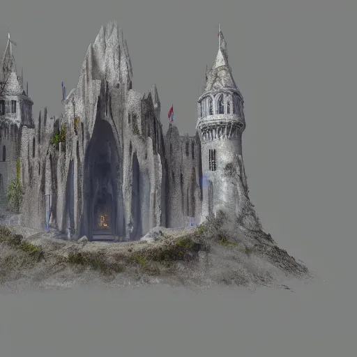 Prompt: The royal castle of a sacred family hidden at the bottom of a large sand cavern. A ray of light shines on the castle from above. Concept art, trending on artstation, matte painting