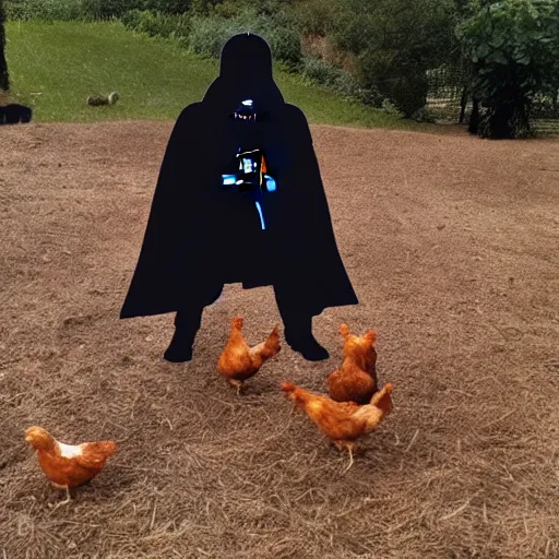 Prompt: darth vader raising chickens on a farm