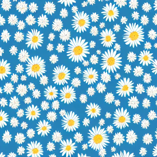 Image similar to field of light blue and white daisies, matte painting