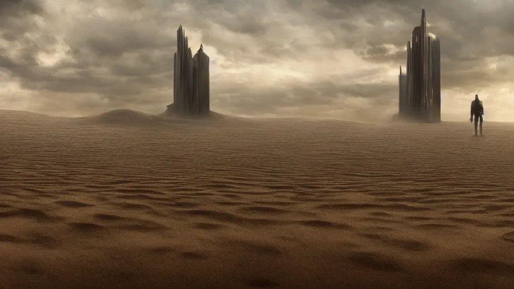 Image similar to patrick j. jones. rutkowski. the last tower. sand. lonely. 3 8 4 0 x 2 1 6 0