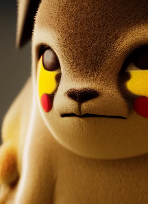 Image similar to closeup portrait of pikachu, depth of field, zeiss lens, detailed, symmetrical, centered, fashion photoshoot, by annie leibovitz and steve mccurry, david lazar, jimmy nelsson, breathtaking, 8 k resolution, extremely detailed, beautiful, establishing shot, artistic, hyperrealistic, beautiful face, octane render