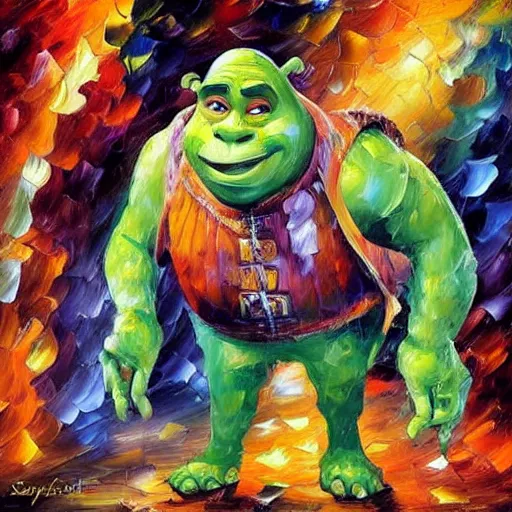 Image similar to shrek, Oil painting by Leonid Afremov