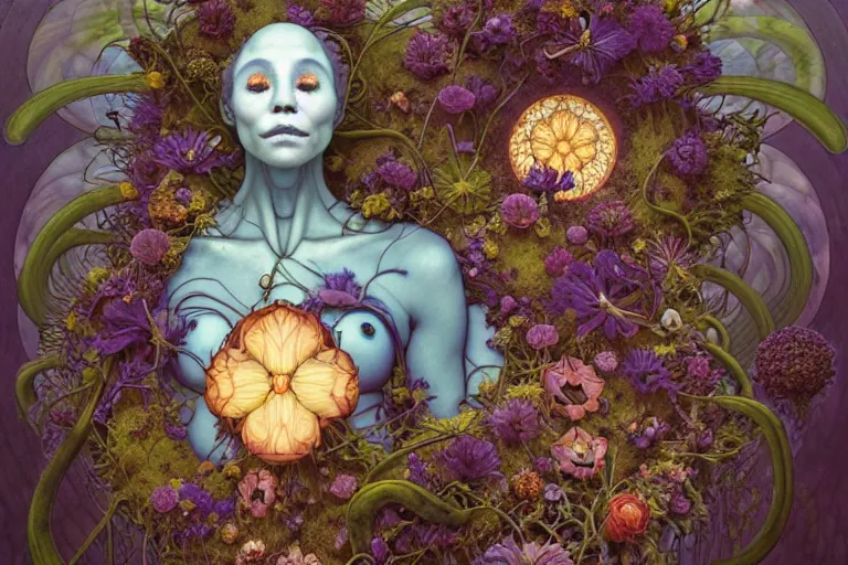 Image similar to the platonic ideal of flowers, rotting, insects and praying of cletus kasady carnage thanos dementor wild hunt doctor manhattan chtulu mandelbulb mandala ponyo spirited away davinci heavy rain, d & d, fantasy, ego death, decay, dmt, psilocybin, art by artgerm and greg rutkowski and alphonse mucha