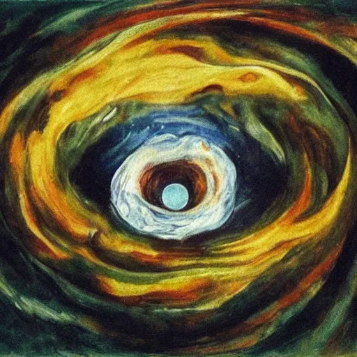 Image similar to by oskar kokoschka precise, realistic. a beautiful painting of a black hole consuming a star.