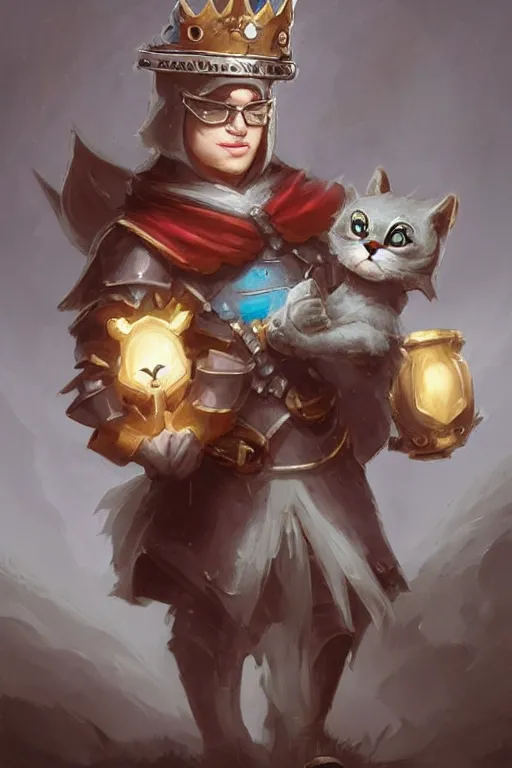 Image similar to cute little anthropomorphic cat knight wearing a cape and a crown, tiny, small, miniature cat , baby animal, short, pale blue armor, cute and adorable, pretty, beautiful, DnD character art portrait, matte fantasy painting, DeviantArt Artstation, by Jason Felix by Steve Argyle by Tyler Jacobson by Peter Mohrbacher, cinematic lighting