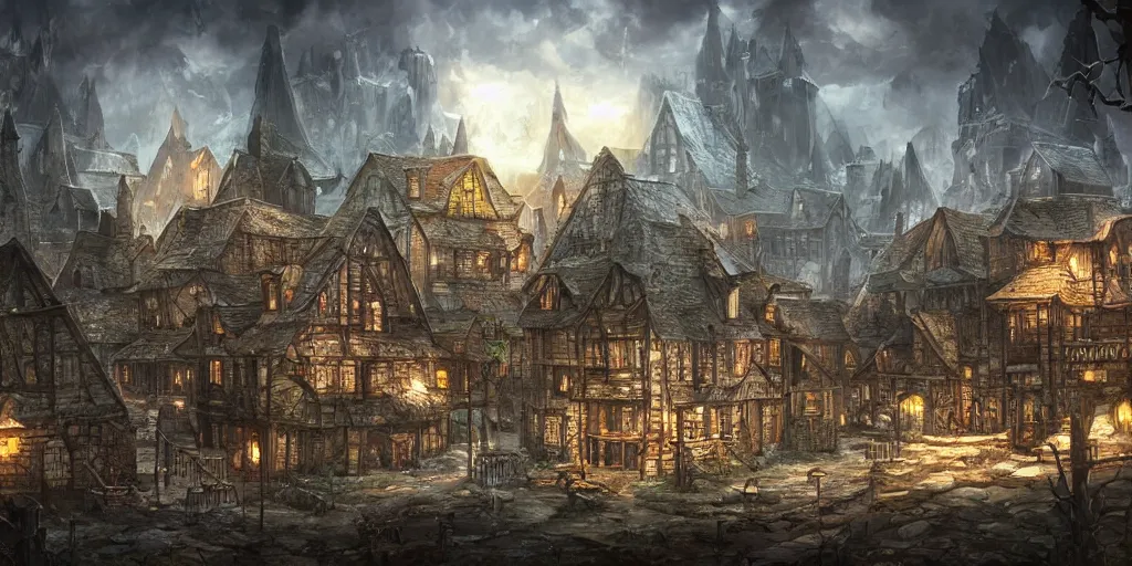 Prompt: Glassified village covered in glass, sheen of glass, horror, high quality fantasy art, 4k