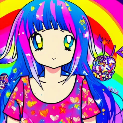 Image similar to anime in the style of lisa frank