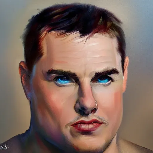 Image similar to overweight Tom Cruise,portrait painting, trending on artstation