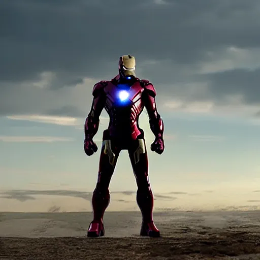 Prompt: black gold ironman suit mark 67 avengers movie screencap