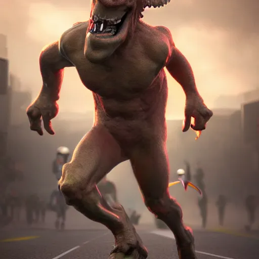 Image similar to HD, strange stock photo of a cyclops monster running a marathon, CGsociety, 3dcg, trending on ArtstationHD, artstation, highly detailed, rendered image